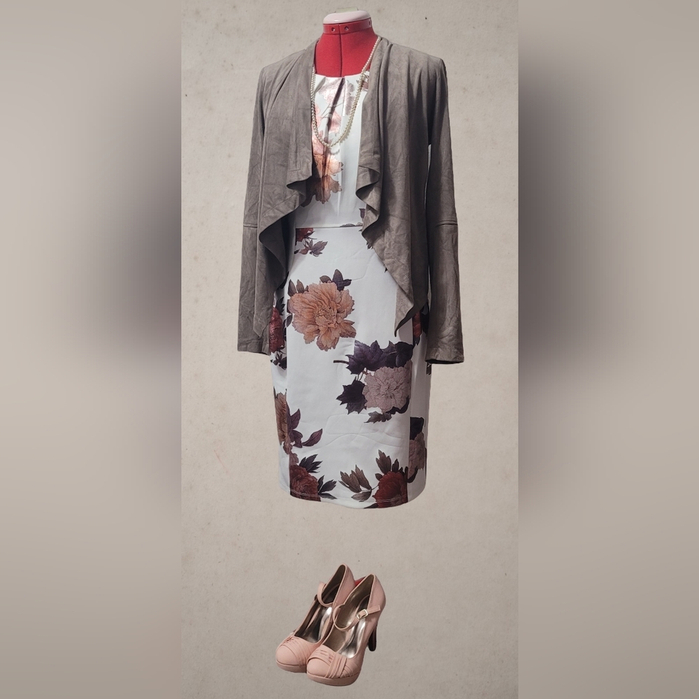 NWT White A Line Sleeveless Dress with Amber Flowers